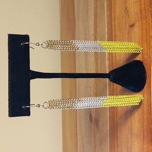 Gold, Silver & Neon Yellow Dangle Chain Link Earrings